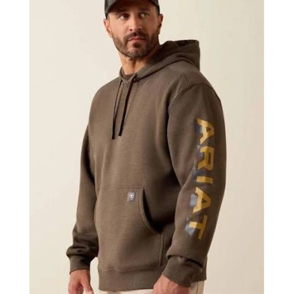 Ariat Rebar Mens XXL Brown Heather Lightweight Logo Hood Workwear Hoodie #23